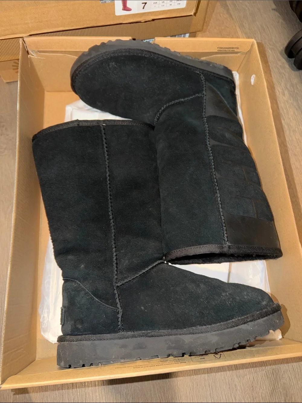 UGG Tall Black Suede Logo Boots